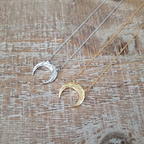 14k Gold or Sterling Crescent Moon Necklace - Picture 2 of 11